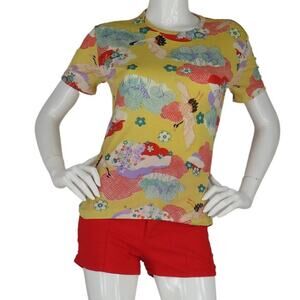 70s Vintage Asia Asian Crane Clouds Scene Top T Shirt Tee XS